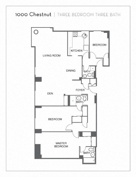 Floor plan for 3 beds, 3 baths
